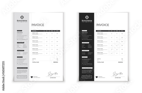 Minimal Black invoice template vector design.