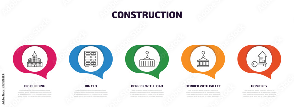construction infographic element with outline icons and 5 step or ...