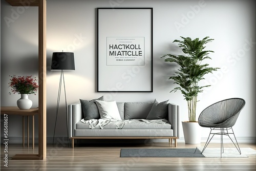 mock up poster frame in modern interior background  interior space  living room  Contemporary style