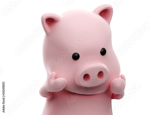 3d render of Pig with sad expression on white background