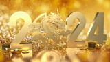 The gold Chinese money and dragon zodiac for 2024 year 3d rendering