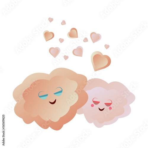 Cute cloud valentine couple cartoon illustration.