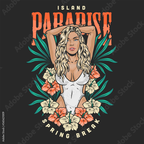 Tropical paradise woman colorful flyer