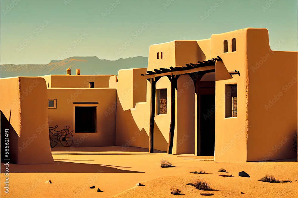 Generative AI render of an adobe village Stock Illustration | Adobe Stock