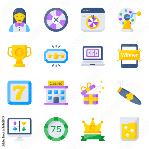 Pack of Casino and Bar Flat Icons 

