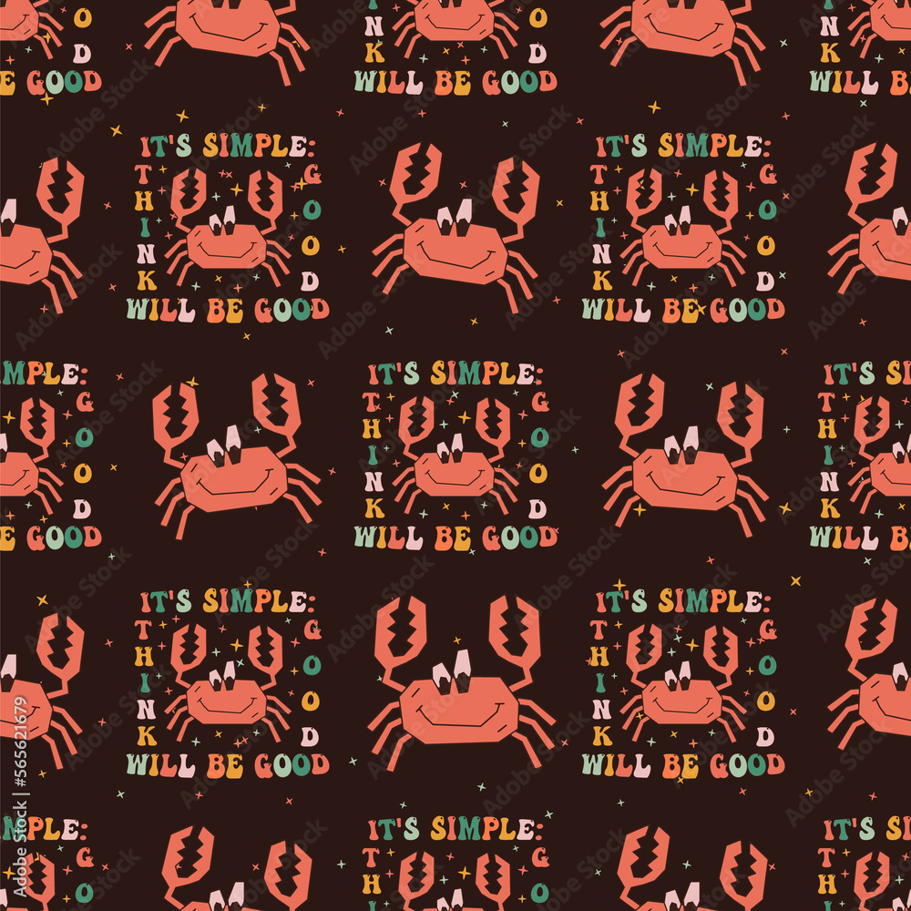 Retro Groovy Christmas seamless pattern with . Cute Holidays background. Wrapping design. Stock Retro Groovy Christmas seamless pattern with . Cute Holidays background. Wrapping design. Stock
