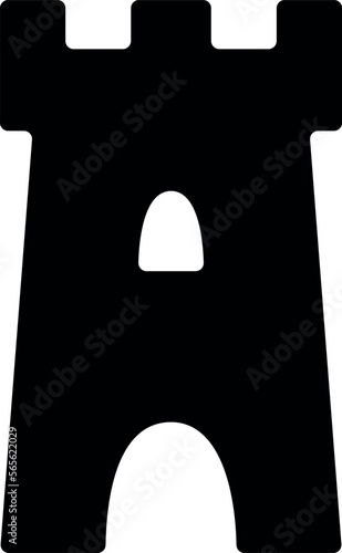 Black silhouette of a castle tower flat vector illustration