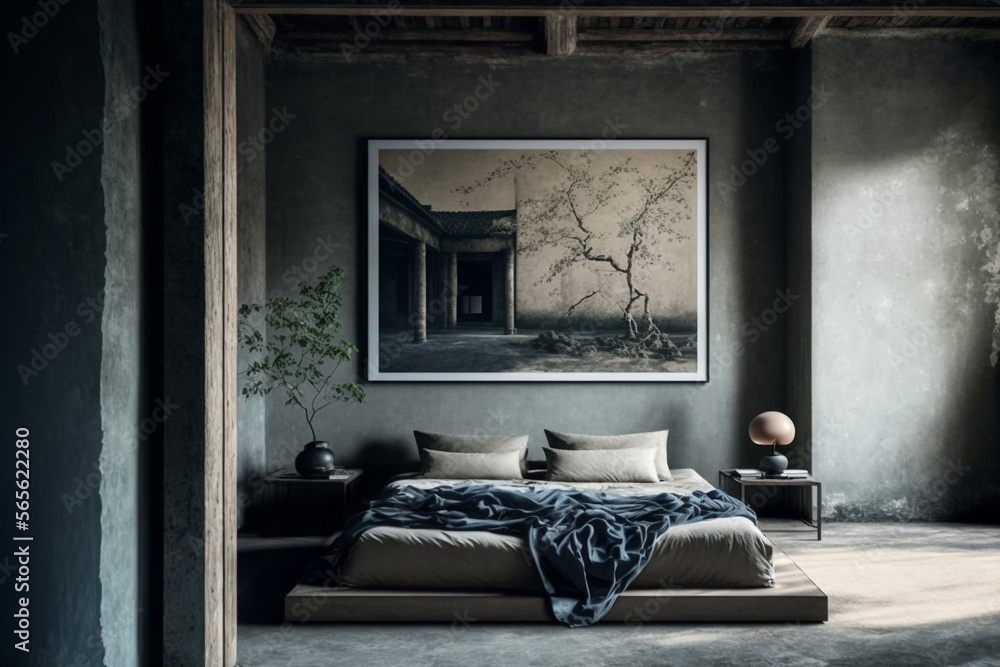 Japanese aesthetic concept interior design, bedroom, interior mockup ...