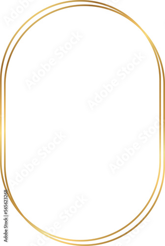 Double oval gold frame, duo line golden border isolated on transparent background, PNG template picture, card, text