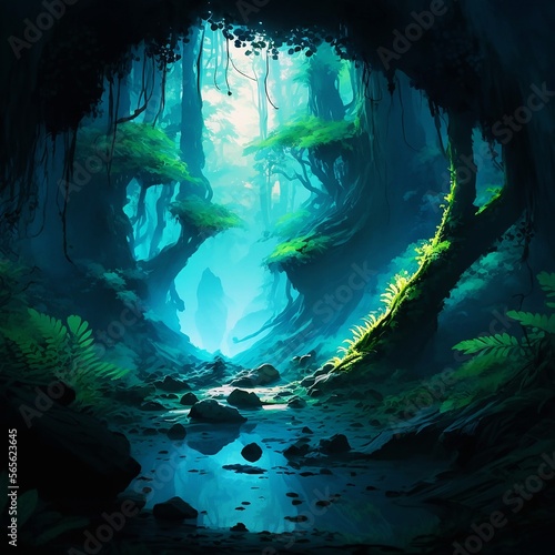 Beautiful river inside a forest digital art