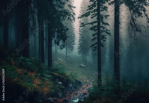 foggy forest scene created with Generative AI technology