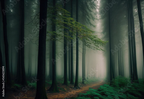 foggy forest scene created with Generative AI technology