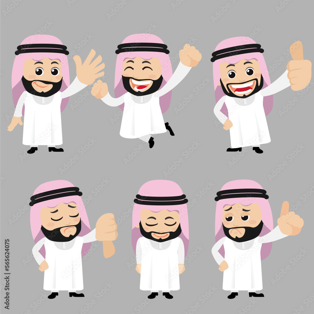 Set of Arab characters in different poses Set of Arab characters in different poses