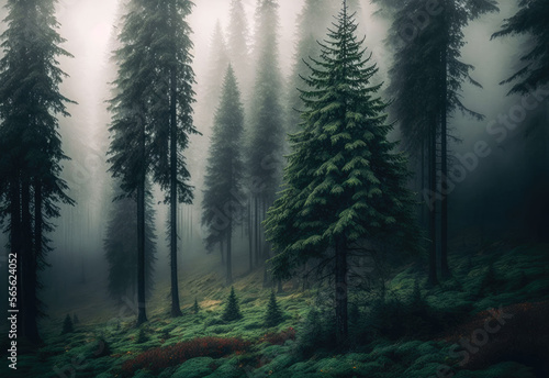foggy forest scene in darken colors created with Generative AI technology © Robert Herhold