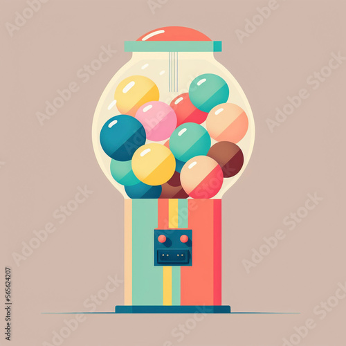 Colorful neon gumball machine on neutral background, generative ai
 photo