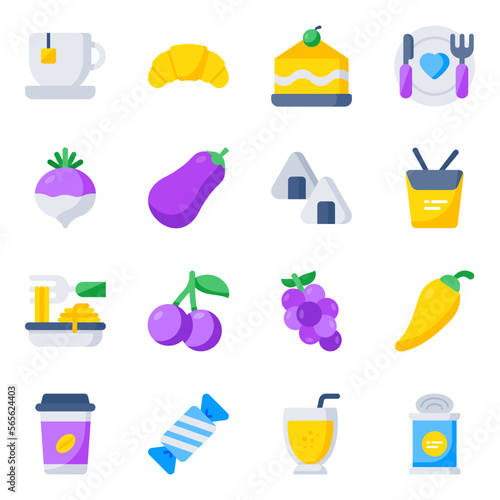 Pack of Food and Diet Flat Icons 

