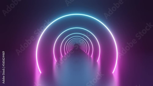 Neon Ring Background Video, Blue Purple Tunnel Motion Background Loop, 3D Render Background