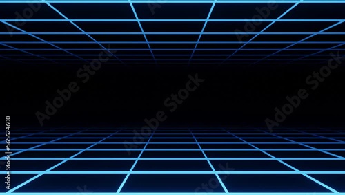 Synthwave Grid Background Video, Blue Neon Retro Sci-Fi Loop Motion Background, 3D Render Background