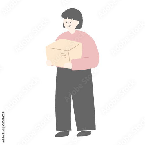 Hand drawn illustration of a woman holding a package.
