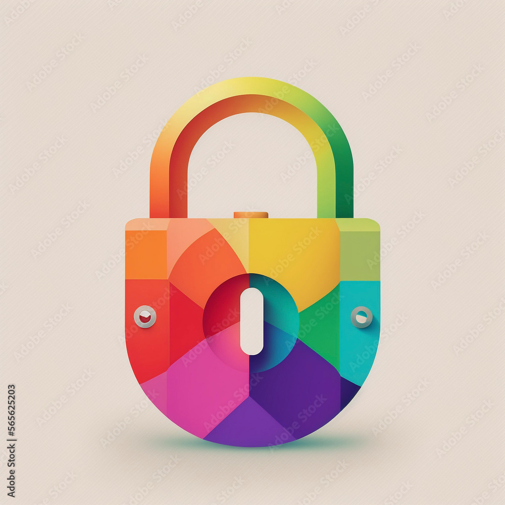 Colorful neon padlock, generative ai Colorful neon padlock, generative ai