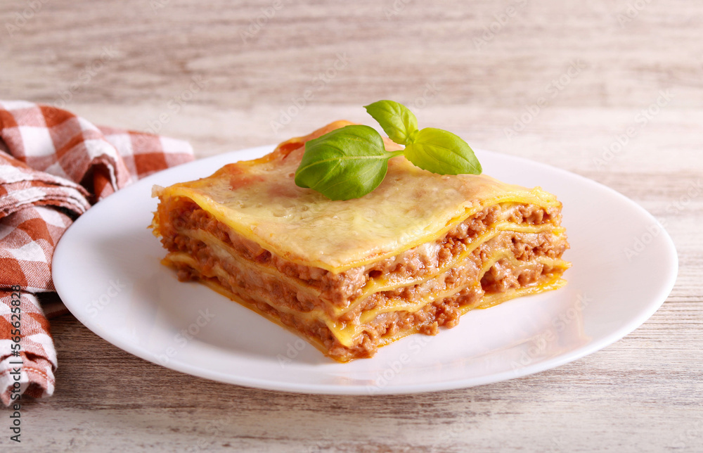 Slice of fresh lasagne Slice of fresh lasagne