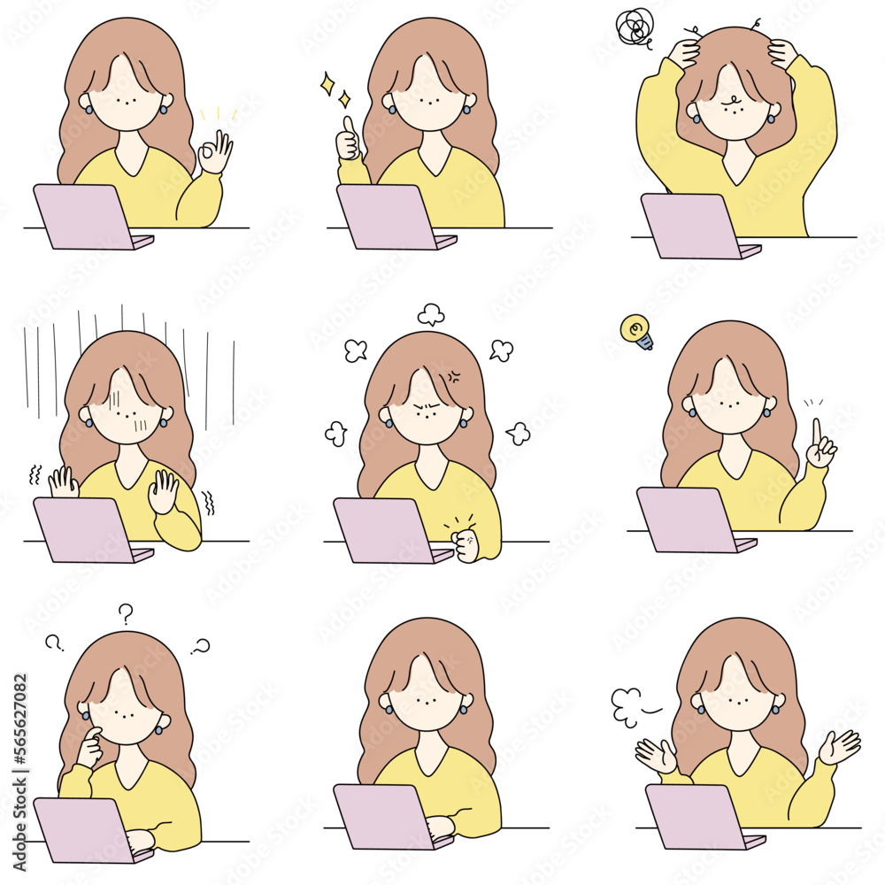 パソコンするかわいいお姉さんのセットカラー
