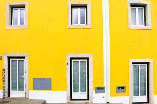 Typical vintage portuguese facade with white window