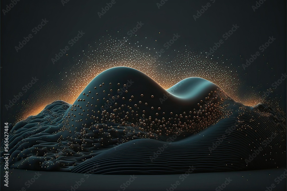 Naklejka premium Abstract wave with moving dots and lines (Ai generated)