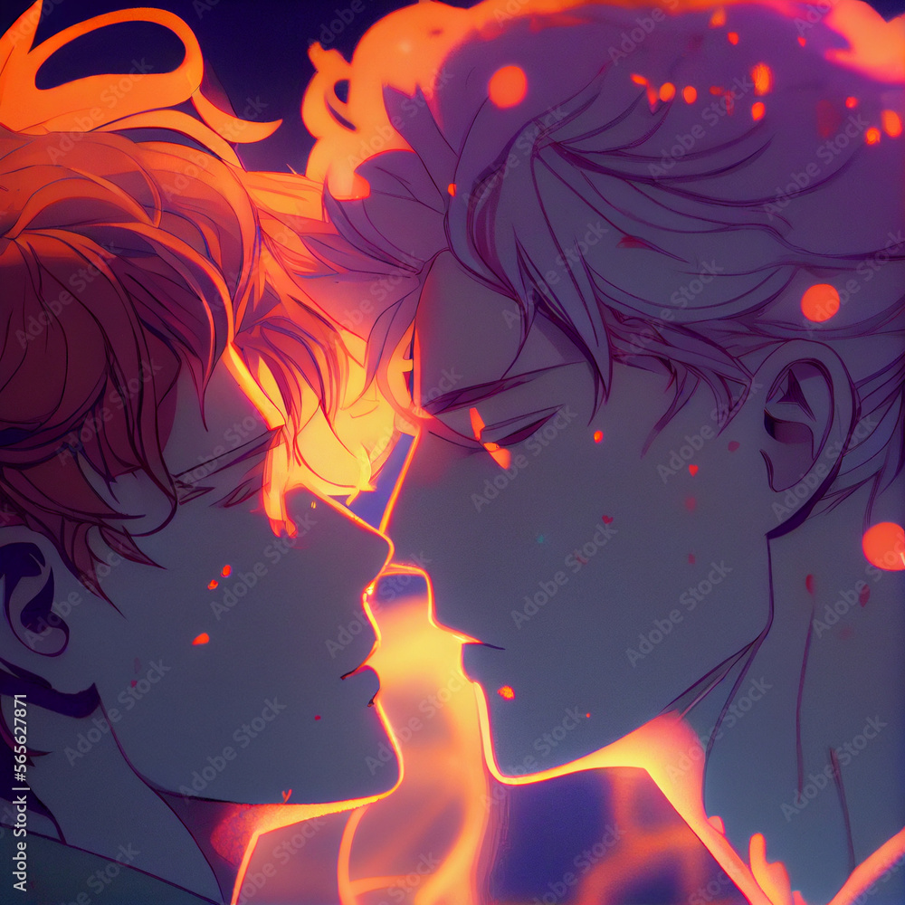 Kiss of two guys in love