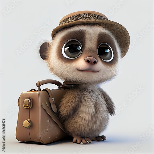 Cute meerkat animal traveler with suitcase- Generated by Generative AI	
