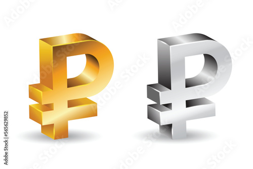 3d Russian ruble symbol with golden and grey shades