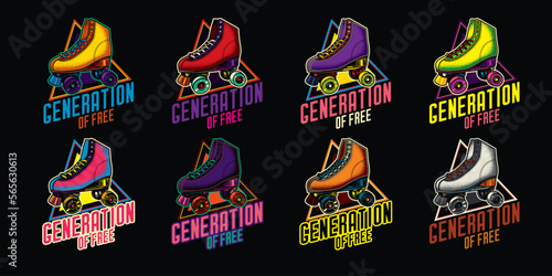 Original vector collection in vintage style. Retro emblem. Vintage roller skates. T-shirt design, design element.