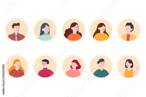Smiling people avatar set. Different men and women characters collection.