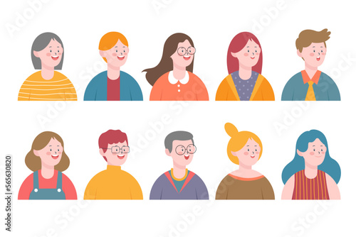 Smiling people avatar set. Different men and women characters collection.