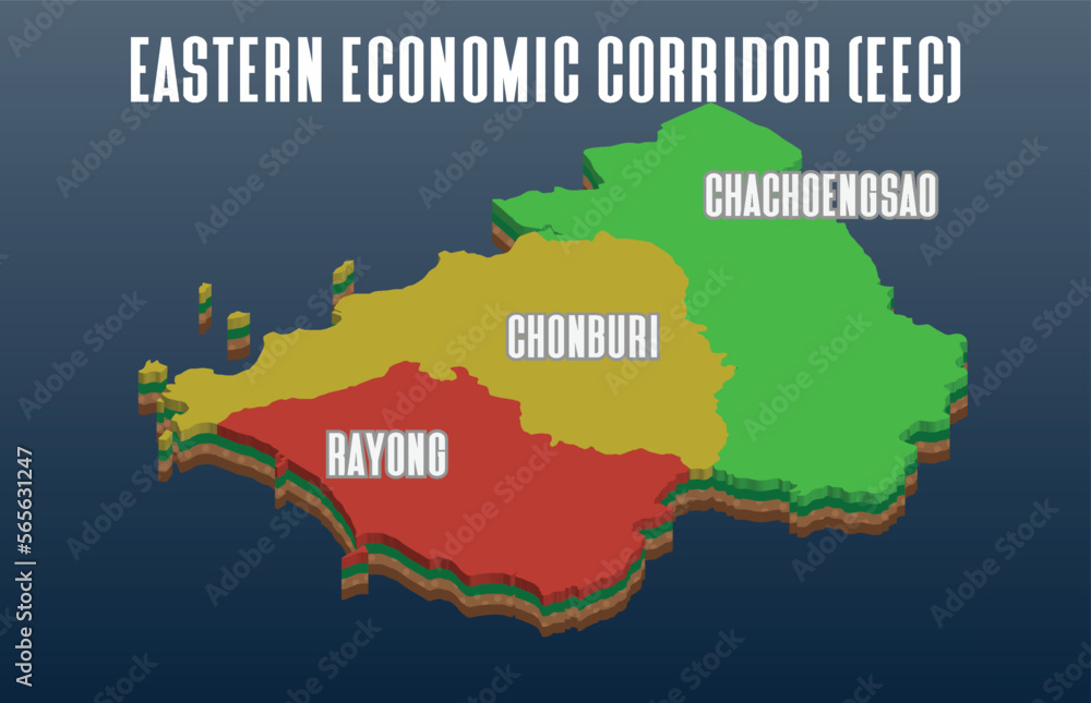 isometric background of Eastern Economic Corridor or EEC map at Thailand