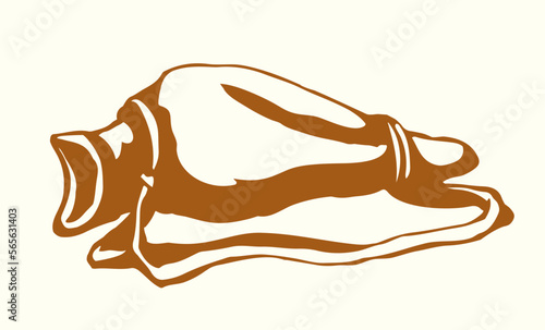 An empty waterskin lies on the ground. Vector drawing