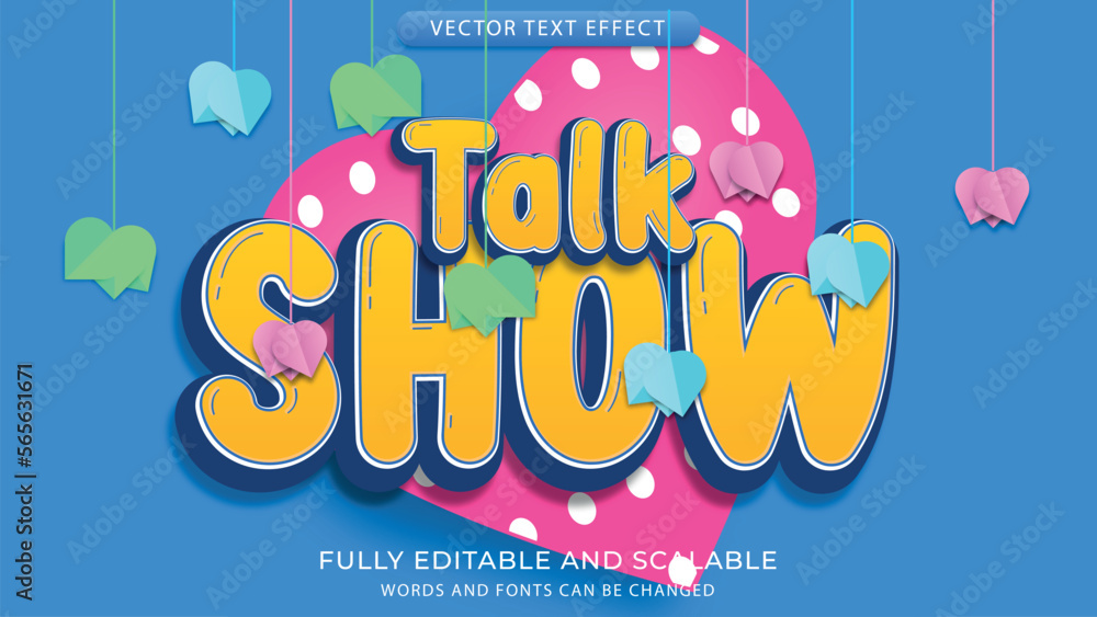 talk show text effect with cute background and heart ornament editable eps file