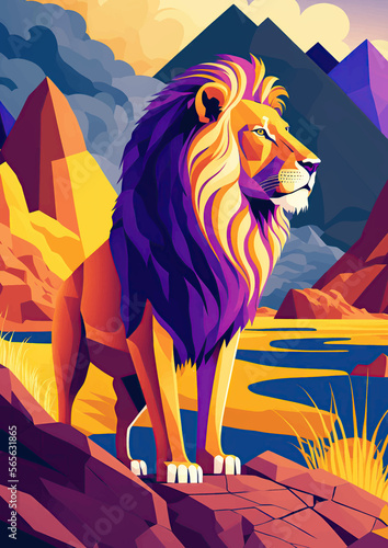 Lion abstract watches over his kingdom - Generative AI