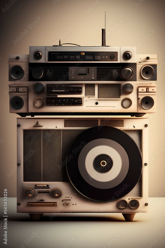 Fototapeta premium Old dusty vinyl player and controls - generative ai