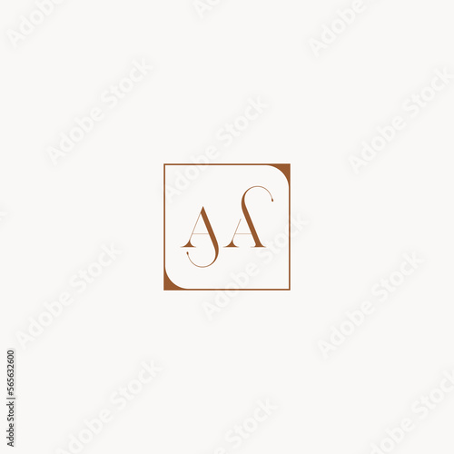 AA brown initial wedding logo design ideas in minimalist square concept