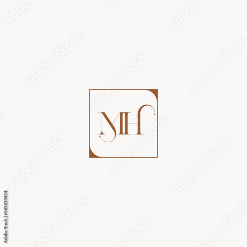 MH brown initial wedding logo design ideas in minimalist square concept