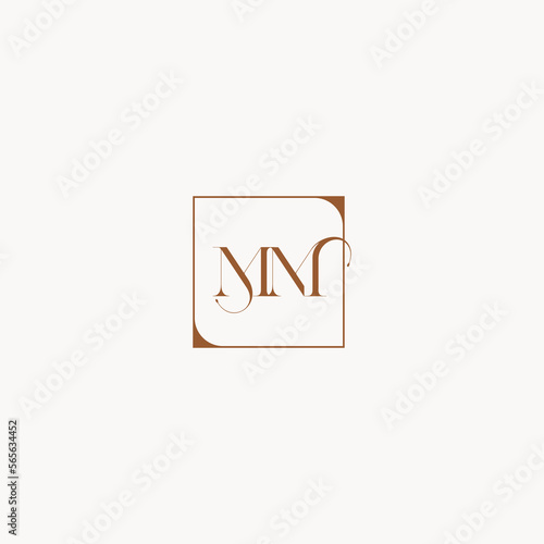 MM brown initial wedding logo design ideas in minimalist square concept