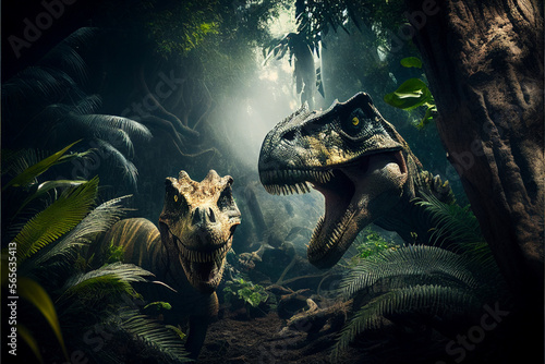 Fototapeta Naklejka Na Ścianę i Meble -  Rendition of prehistoric dinosaurs,brachiosaurus, generative ai