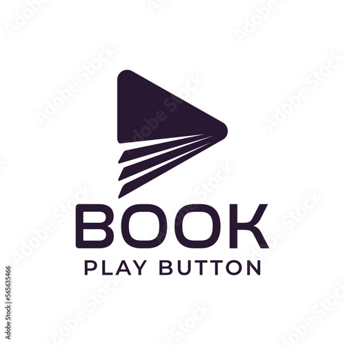 Book play button. Book with triangle shape. Vector design template