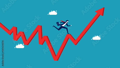 Businessman working on unstable graph. Live in a crisis. vector illustration eps