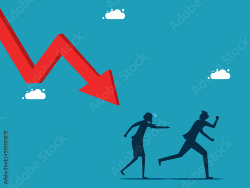 Businessman running away from crisis. Escaping from a crisis. vector illustration