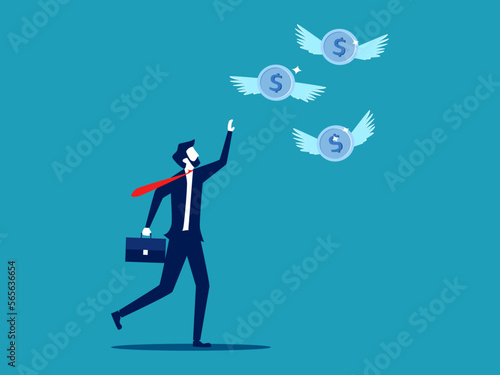 Businessman chasing flying dollars. Loss of property or money. business and finance concept vector illustration © Nastudio