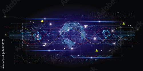 Virtual reality of electricity sine wave Analytic by Artificial Intelligence. Futuristic HUD Hologram display design. Sci-Fi Frame HUD, GUI,UI. Futuristic display with data, High technology screen