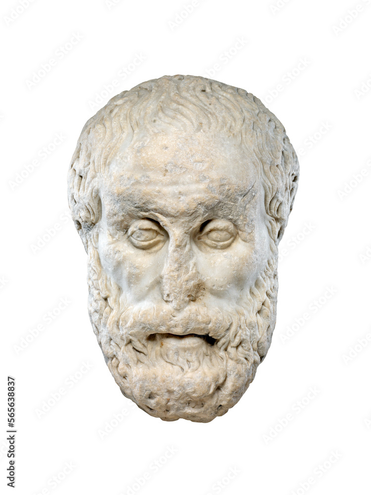 Antique marble greek philosopher head isolated