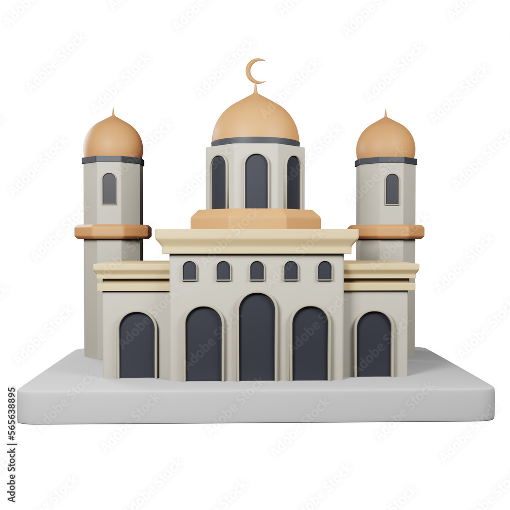 3d Ramadhan Mosque Illustration Isolated on Transparent Background